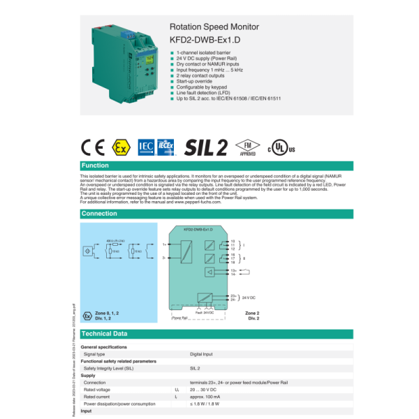 PEPPERL+FUCHS Rotation Speed Monitor KFD2-DWB-Ex1.D Safety Barrier Zener Barrier Isolator