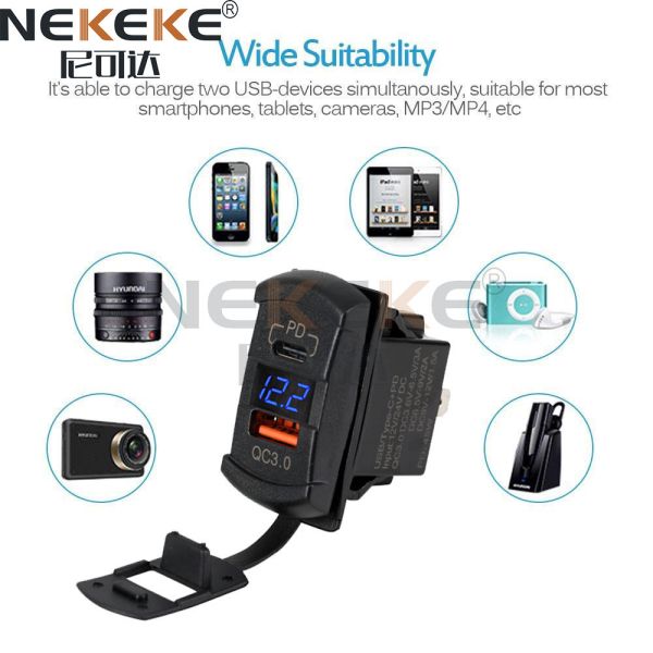 Waterproof IP65 Marine Power Socket Dual Port USB 3.0 & PD Charger with 12-24V Input for Cars and Boats