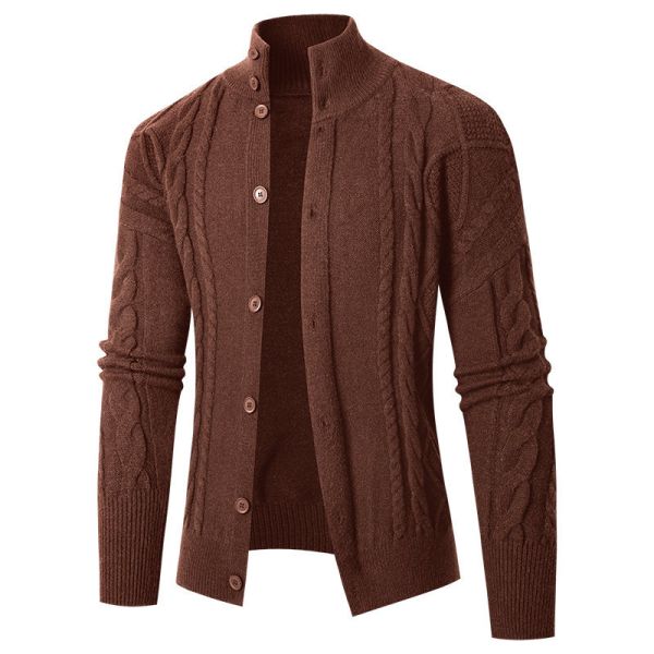 2024 Men's Stand Collar Cardigan Sweater Turtleneck Youth Fastener Decoration Sweater