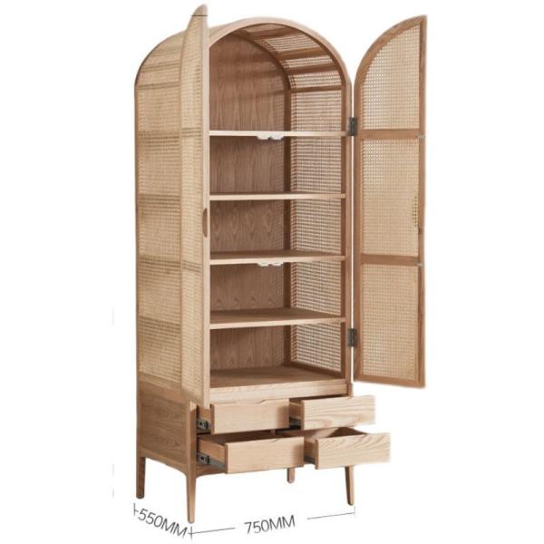 Wooden Wardrobe Closet Modern Rattan Clothes Storage Cabinet 2 Door Solid Wood 75*58*201cm