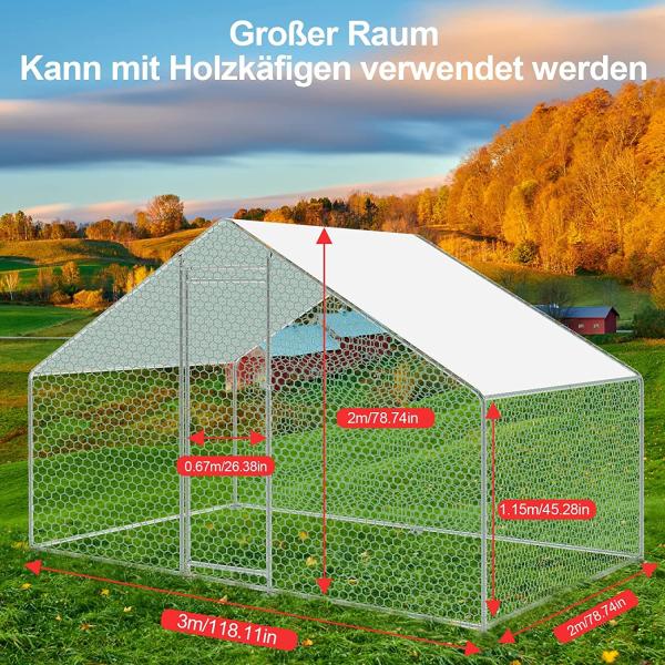 Chicken Run Kennel 2m x 3m Walk In Chicken Cage Coop For Rabbit Hen Cage Pen with PE cover