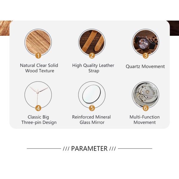Classic Three Pin Leather Band 250mm Wooden Wrist Watch
