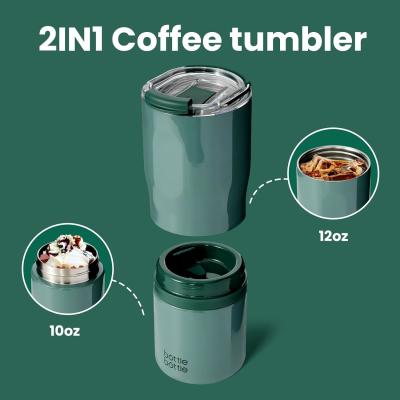 13.5 Ounces 2 In 1 Double Section Mugs Insulated Tumblers With 2 Lids For Beverages