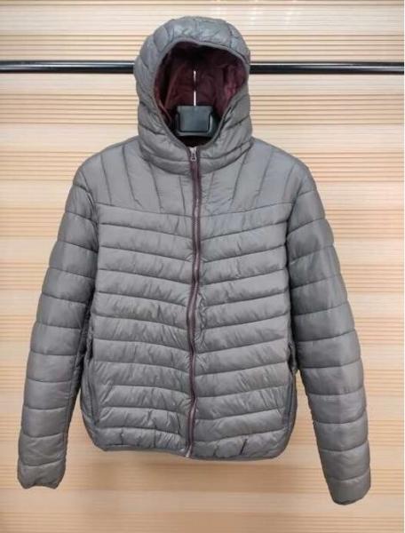 men's basic nylon padded  jacket with fix hoody ,1801M,4 Colours,Contrast color zipper and lining