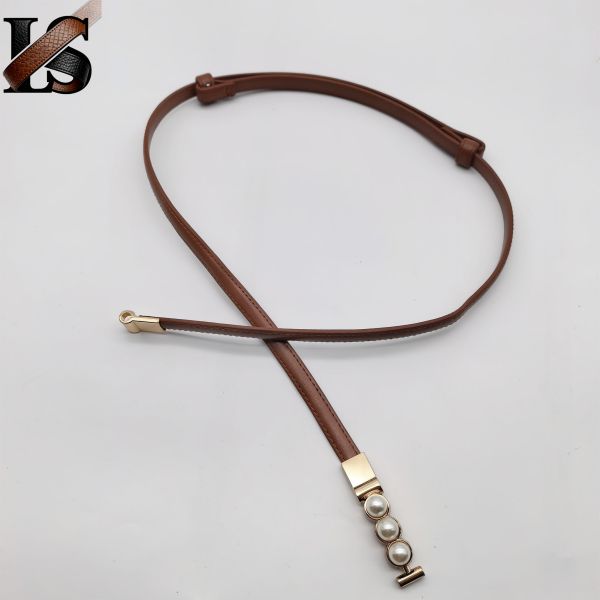 1CM Customizable Alloy Pearl Buckle Adjustable Women'S Slim Waist Belt Raised Belts