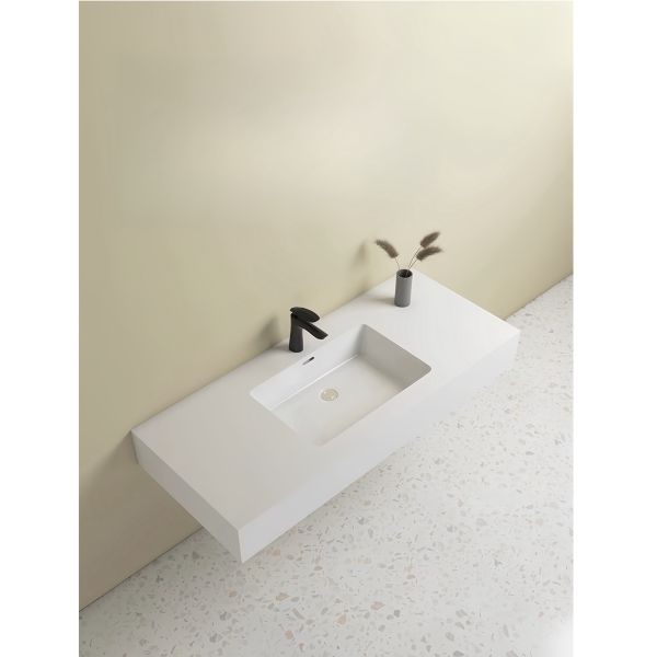 Bathroom Countertop Organizer with White Ceramic Basin and SLABS/SINTERSTONE Material