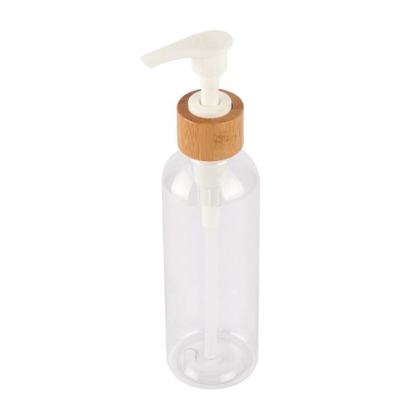 Refillable Round Shoulder PET Bottle Natural Bamboo Lotion Pump 7oz 8oz 10oz 16oz