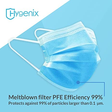 Pleat Hygenix 3ply Disposable Face Masks PFE 99% Filter
