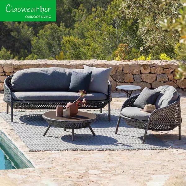 Rattan Fashion Rope Outdoor Furniture Chair Sofa with Customized Color and Cushion OutdoorFoam water-resistant Fabric