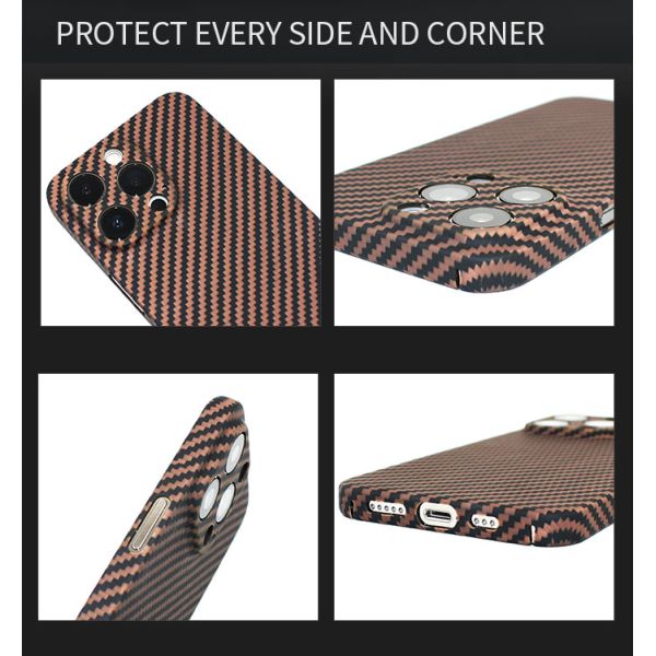 Caja resistente del teléfono de la fibra de Aramid del carbono de la suciedad del oro para el favorable SGS del iPhone 13