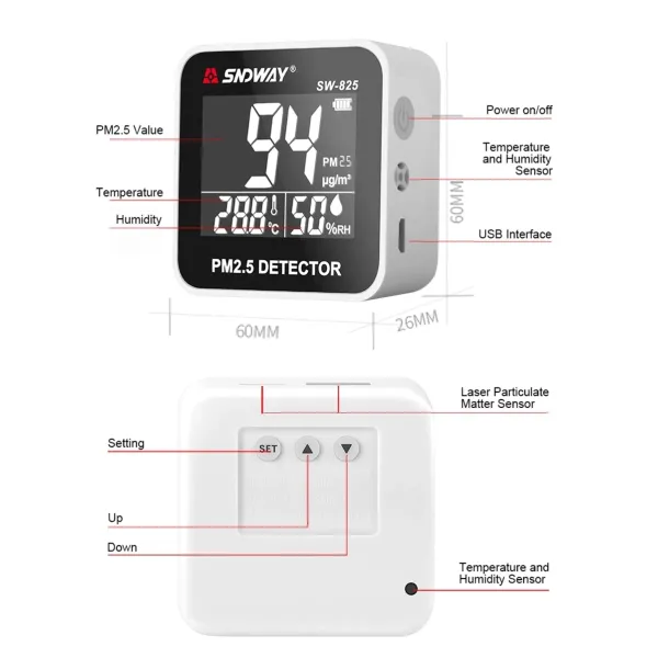 Portable PM2.5 Detector Air Quality Monitor with Laser Detection Humidity Meter