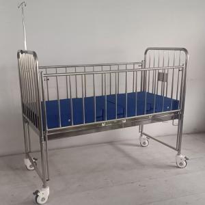Stainless Steel Medical Pediatric Bed With IV Pole, Full-Length Guard Rail &