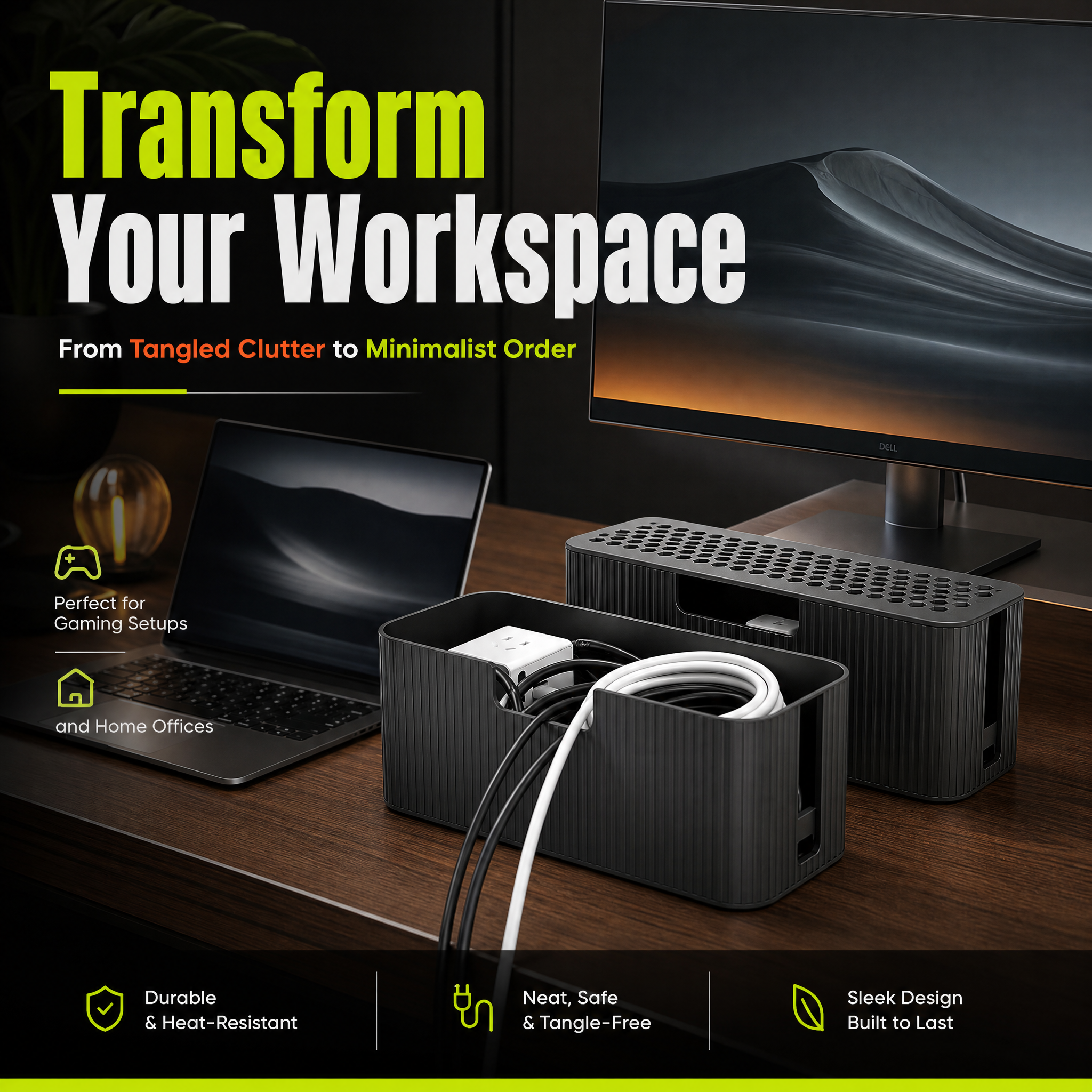 Desktop 3D Printed Office Supplies Power Strip Organizing Ventilated Wire Storage Box