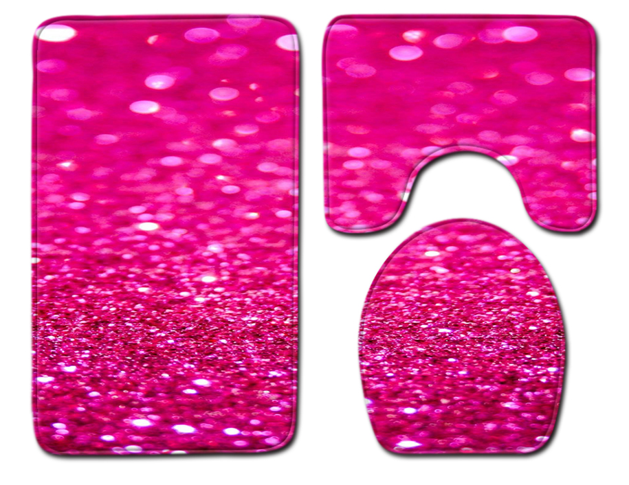 Crystal Glitter Colorful 3 Piece Toilet Tank Cover Set Polyester Fiber