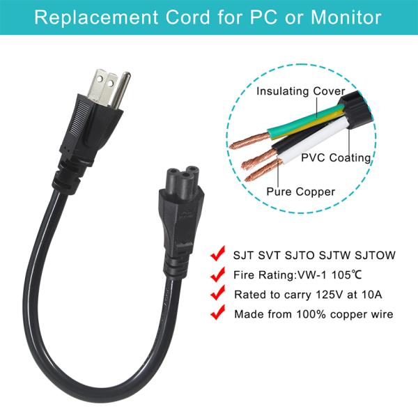 Cable de alimentación JIS C 8303 a IEC C5 125V 10A para portátiles