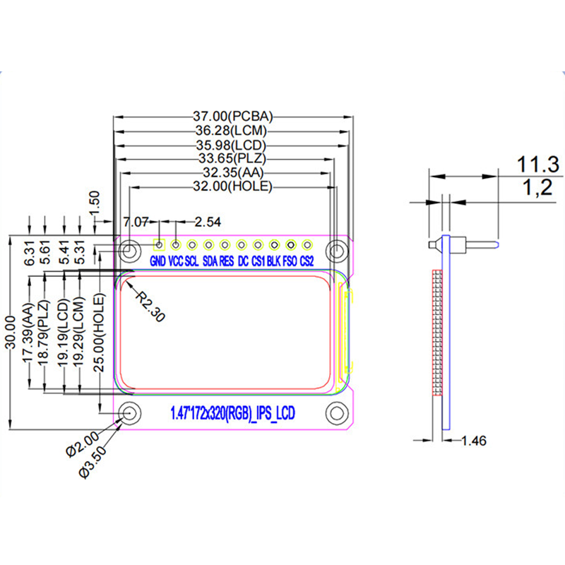 1.47-inch high-definition IPS display module with ST7789 driver, featuring a resolution of 172x320, equipped with a character library, and the display direction can be adjusted,segment lcd display,seg