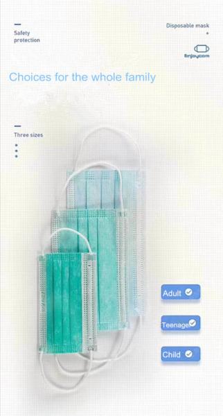 Teenager Kids Baby Disposable Non-Woven Filter 3ply Face Mask Earloop