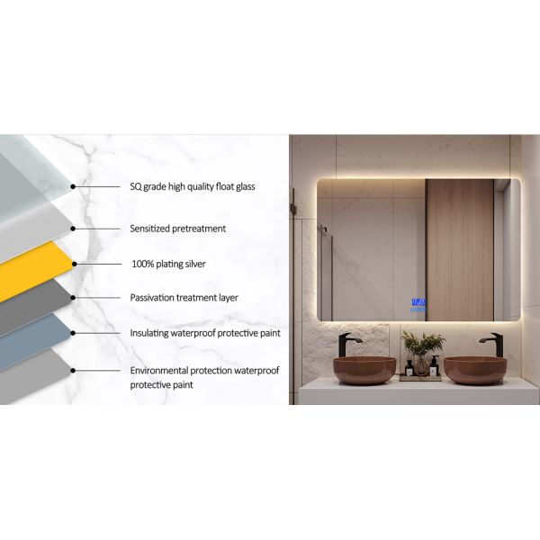 Wall Mounted Fogless Bathroom Mirror Shatterproof Rectangular Backlit Anti Fog Bathroom Mirror
