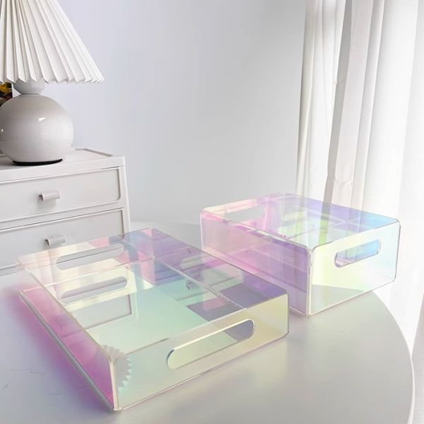 Rainbow Color Stacking Acrylic Tray With Handles Lucite Serving Tray Customized
