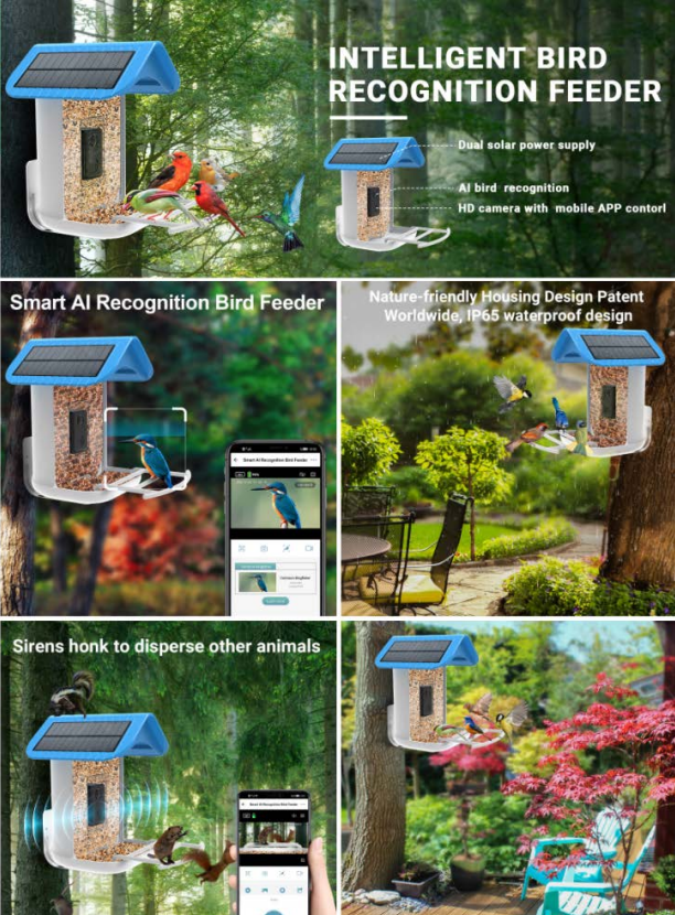 Интеллектуальная кормушка для птиц с распознаванием AI Smart Garden Кормушка для птиц с обнаружением AI Камера на солнечной панели