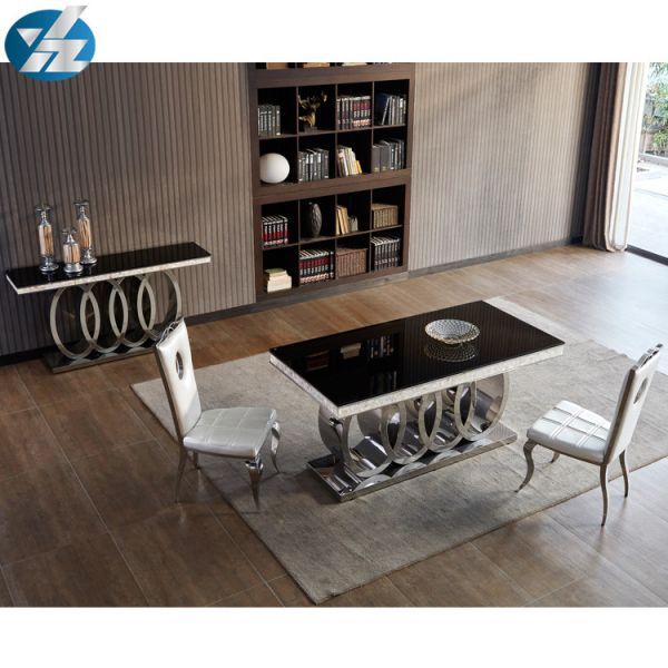 Heavy Base Luxury Modern Dining Tables Black Glass Top Dining Table L200xW100xH75cm