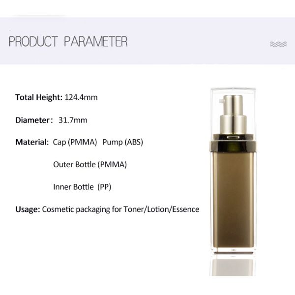 30ml Empty Acrylic Square Airless Pump Bottle For Cream Lotion Serum Foundation