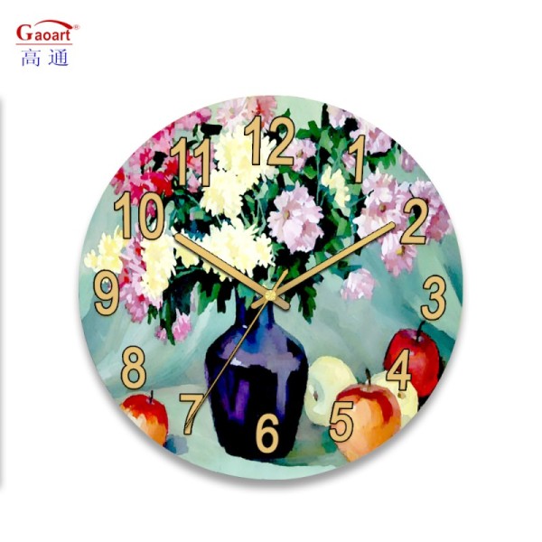 Home Wall Decoration Glass Wall Clock with Scenic Landscape Design and Oil Painting