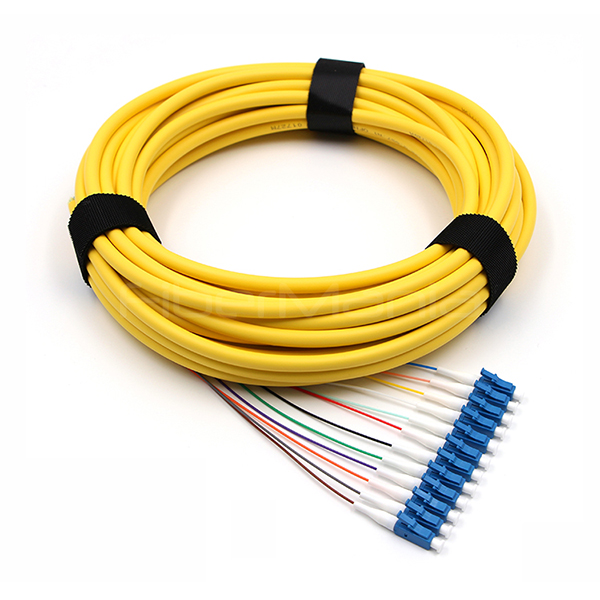 LC/UPC 12 ядра LSZH Bundle Fan Out Single Mode Fiber Pigtail 9/125um Желтая куртка