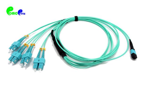 MTP Trunk Cable OM3 MTP Female to 4 SC UPC Duplex 8 Fibers 50 / 125 harness Breakout Patch Cable