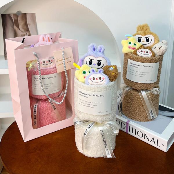 Día de San Valentín muñeca de peluche Labubu Bouquet muñeca regalo para novia y mejor amigo regalo de cumpleaños al por mayor de floristería
