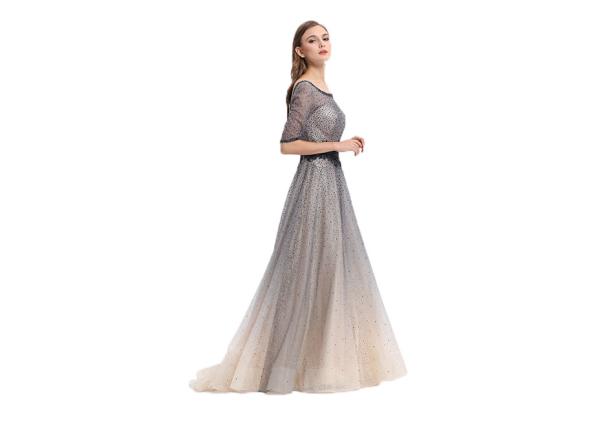 Polyester And Spandex Prom Party Dress Half Sleeve With Lace Up Back Or Zip