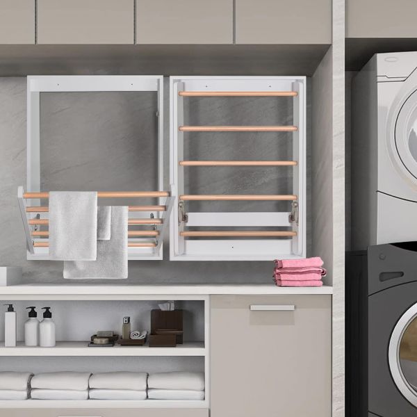 Multifunctional Foldable Wooden Clothing Dryer Racks Wall Mounted Clothes Drying Rack
