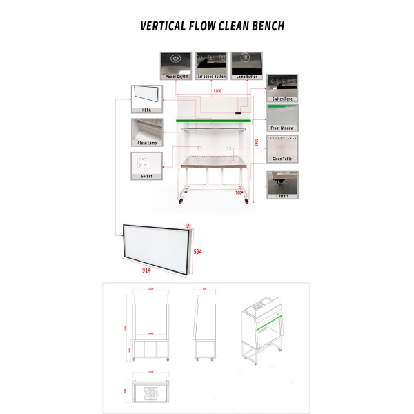 304 Stainless Steel Horizontal Laminar Flow Hood Clean Bench for Sterile Work Room