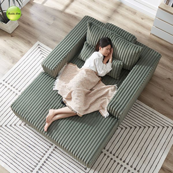 Striped Velvet Green Couch Chenille Sleeper Sofa Armchair With Ottoman