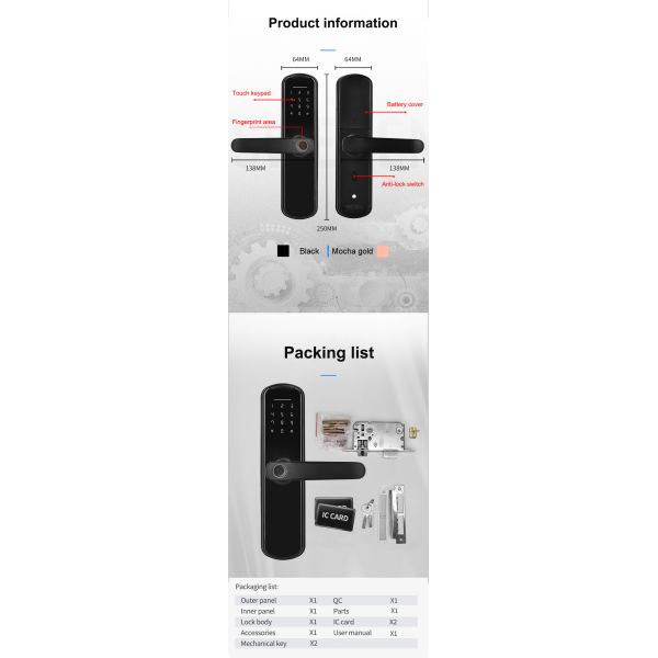 Замок Thumbprint биометрическое 0.1S WiFi отпечатка пальцев FPC Keyless