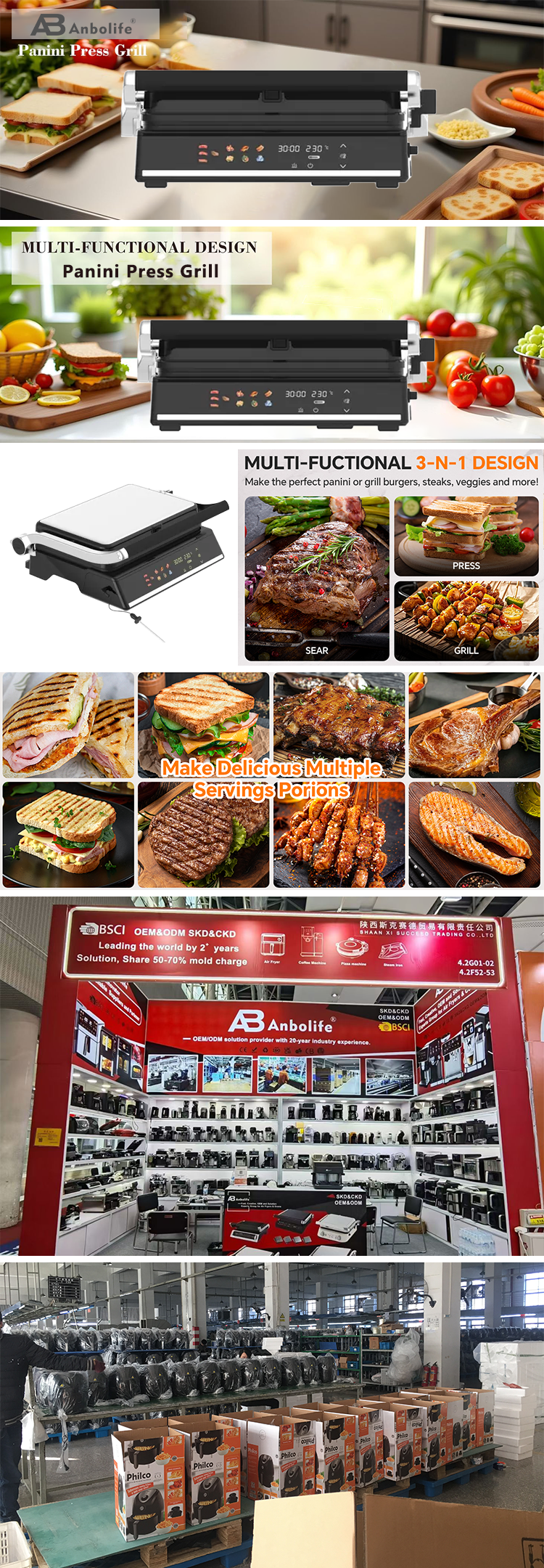 6 Slice Detachable Panini Maker Probe Detect Home Cooking