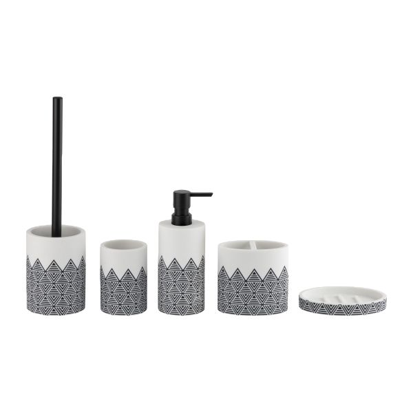 Аксессуары для ванной белого цвета с черными полосками в круглой форме