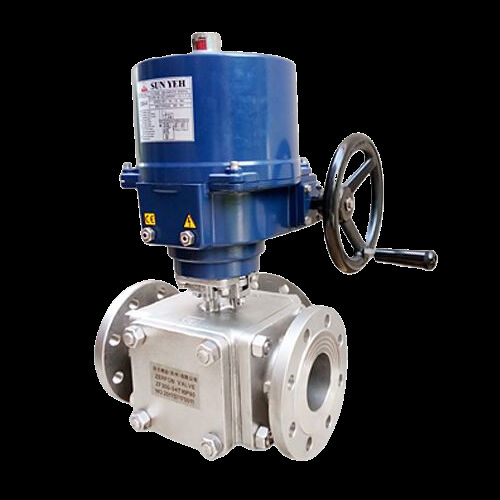 Electric Three-Way Flanged Ball Valve For Process Automation And Versatile Flow Routing