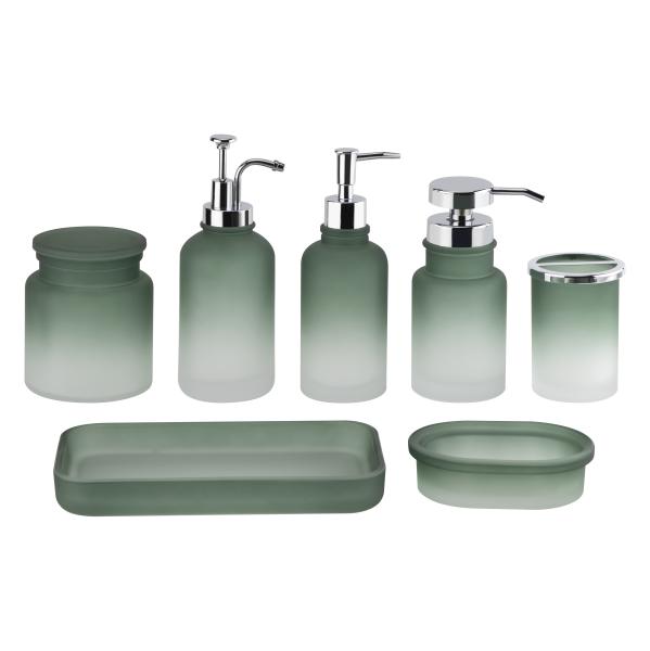 Green Glass Bathroom Accessories Set Acid Wash ABS Pump Head Bathroom Counter Tray