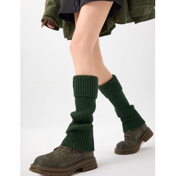 Chauffe-jambes à côtes brodées à haute étirement pour femmes