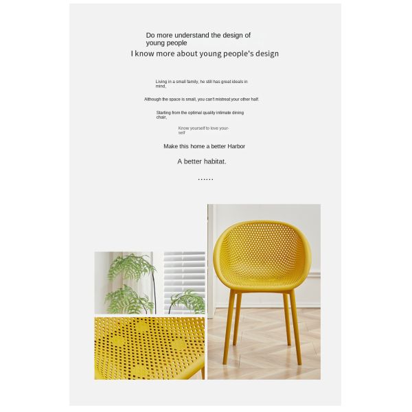 Modern Lightweight Portable Accent Chair for Dining Office Living Room Waterproof Thickened Plastic Patio Balcony Lounge