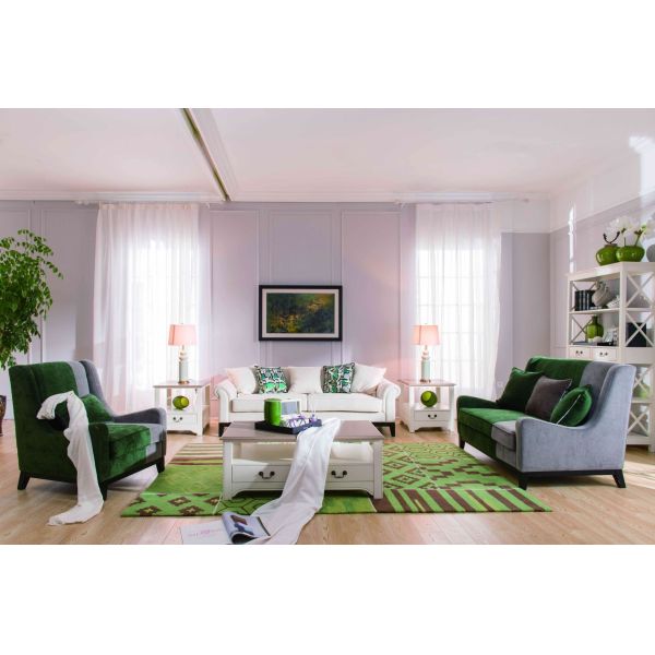 Lobby Sofa Set of European leisure style Fabric upholstered sofa chairs used wood in white painting