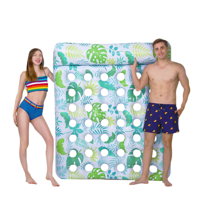 PVC Inflatable Double Hole Floating Raft with Pillow, Customized Hollow Floating Bed, Inflatable Swimming Pool Floating Mat