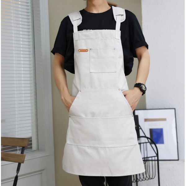 Wait Staff Uniform Waterproof Chef Apron for Cafe Restaurants Kitchen in Cotton Canvas
