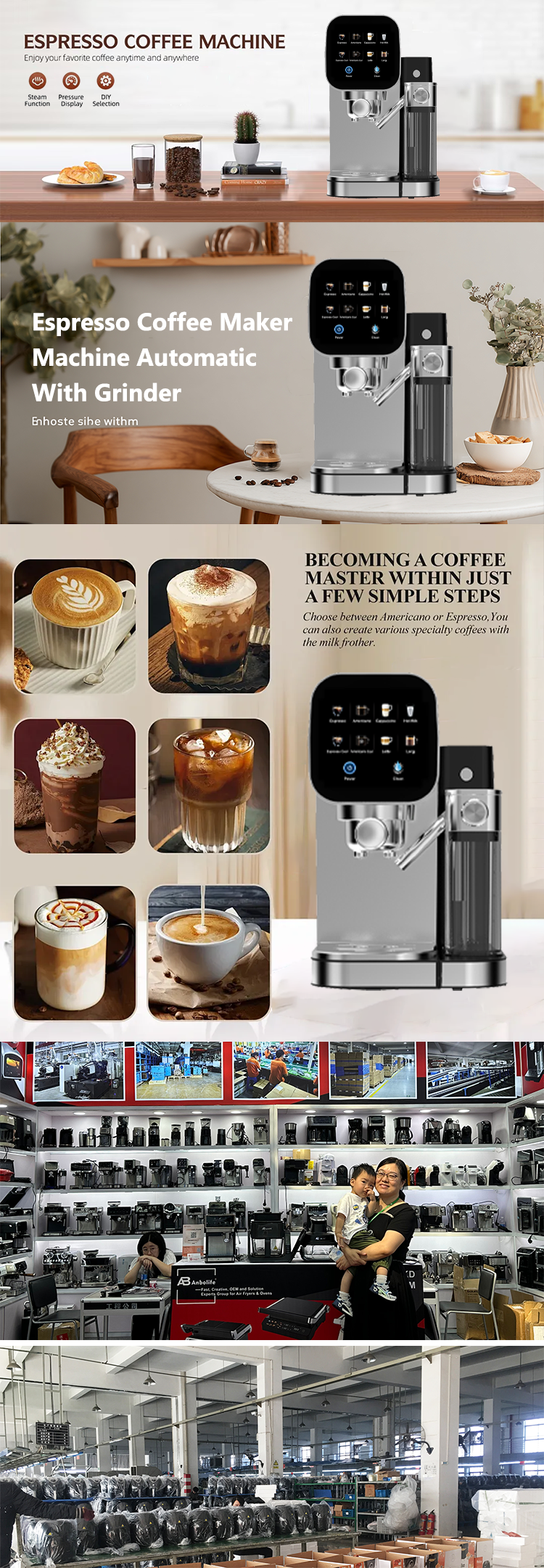 Hot Cool Espresso Automatic Coffee Maker 20 Bar Touch Screen Espresso