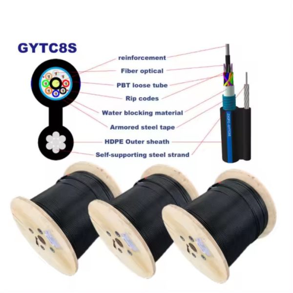 8 12 24 Core GYTC8Y/GYTC8S Strand Fiber Optic Cable Self Supporting Fiber Optic Cable