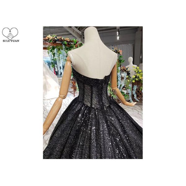 Black Custom Beautiful Sparkly Prom Dresses Strapless Bust Hollow Shining Beads
