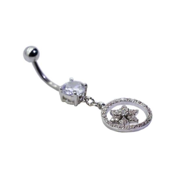 Silver Barbell Belly Button Piercings Jewelry 10mm Zircons Flower Dangle surgical steel