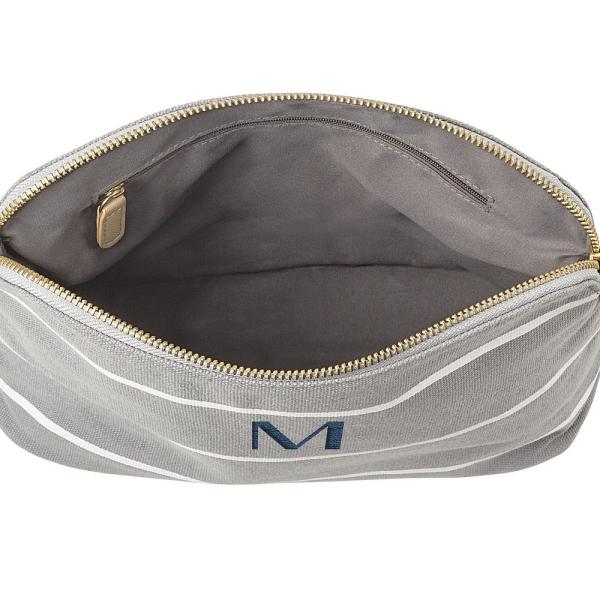 Personalized Blue Stripe Cotton Canvas Cosmetic Bag Bag