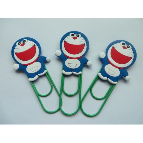 Lovely Doraemon Rubber PVC Bookmark With Green Clip , Mini Size , Best Christmas Gift For Children